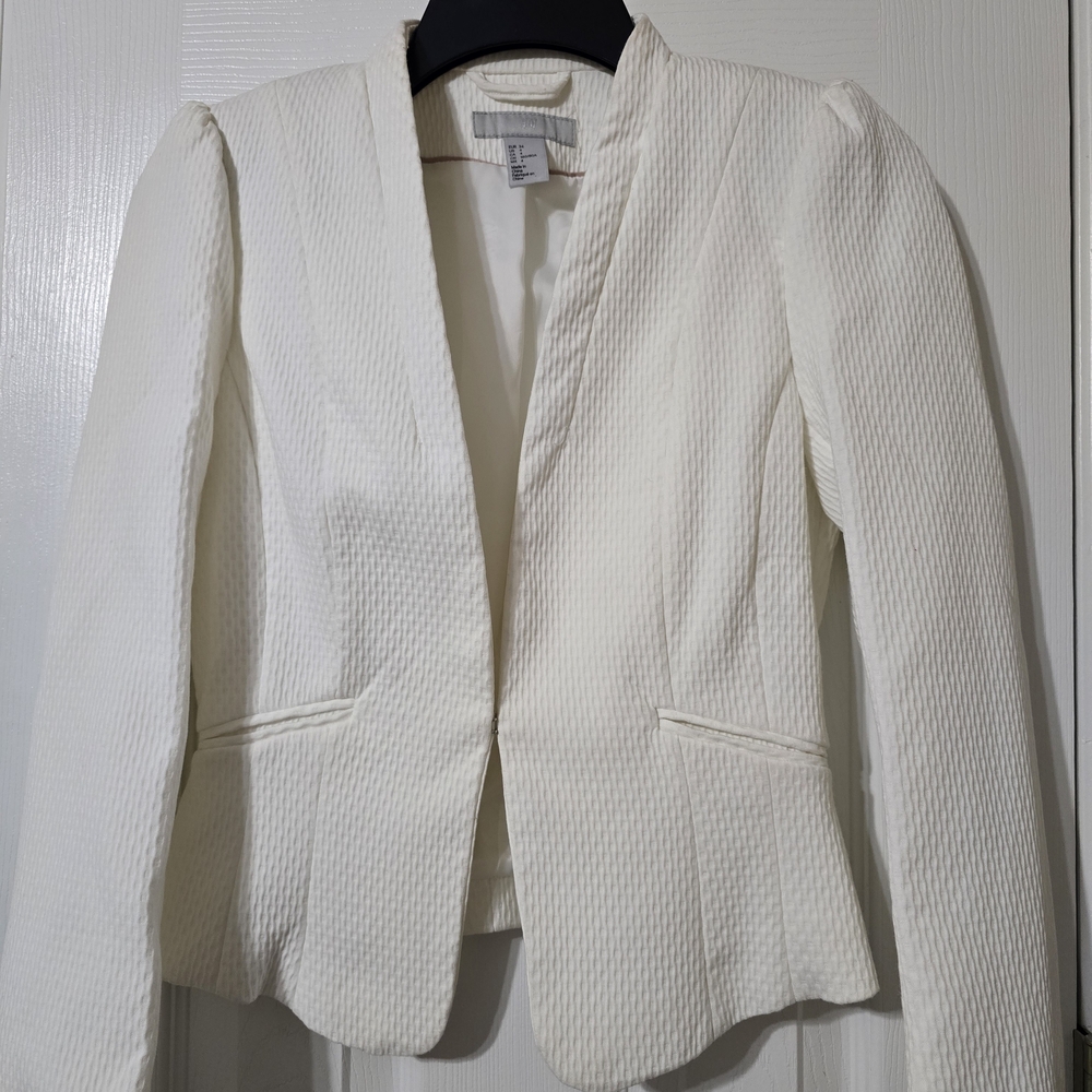 H&M Cream Textured Women's Blazer